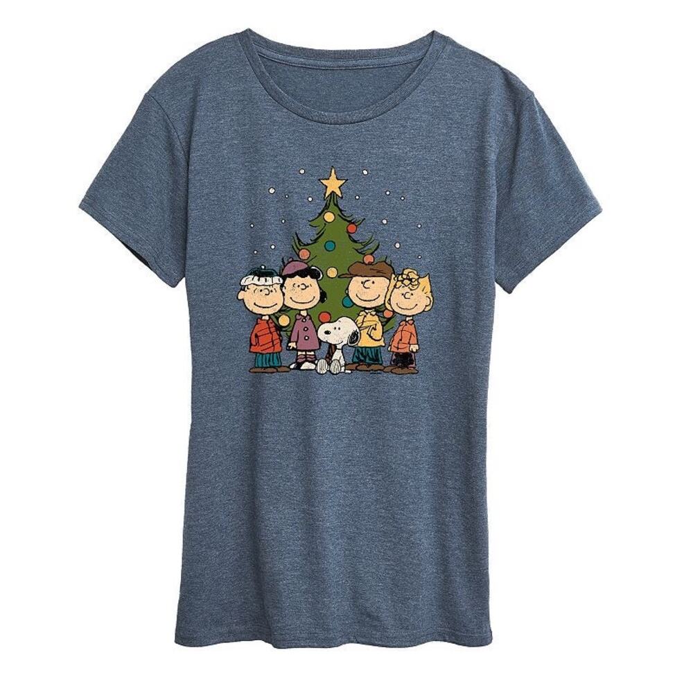 Peanuts Snoopy Christmas Tree Womens Short Sleeve Graphic T-Shirt Size 2XL Blue